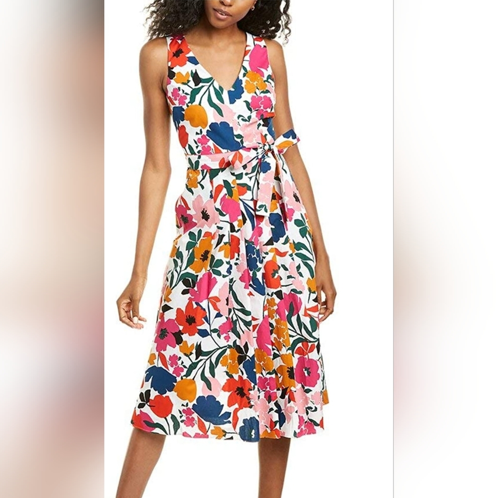 NWT Donna Morgan Women's Sleeveless Stretch Cotton Poplin V-Neck Midi Dress